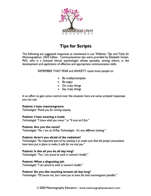 Mammography Technologists: Tips for Scripts – Mammography Educators