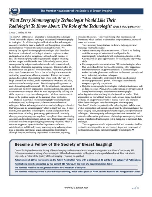 What Every Mammography Technologist Would Like Their Radiologist To