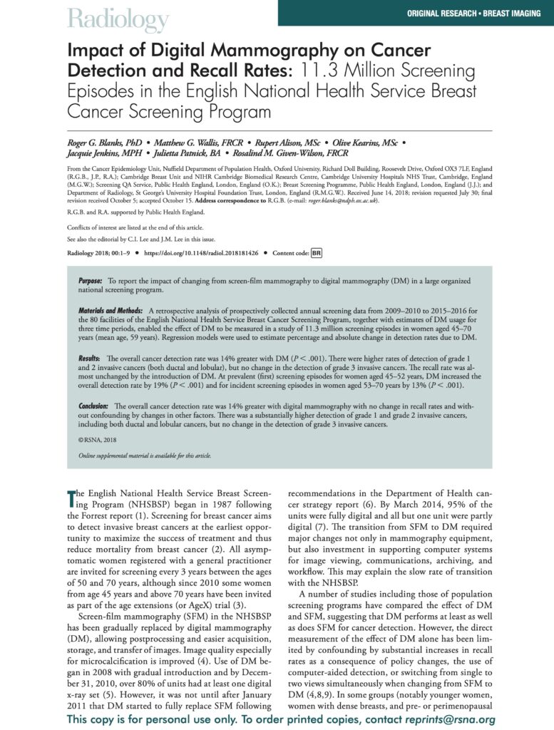 Impact of Digital Mammography on Cancer Detection and Recall Rates ...