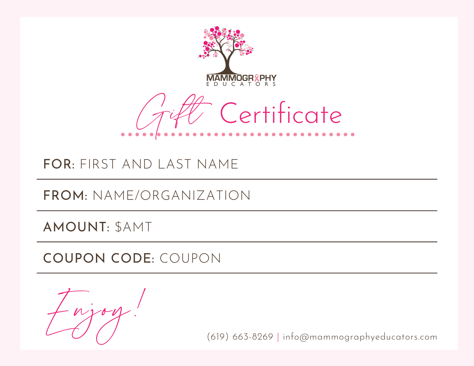ME Gift Certificate Sample